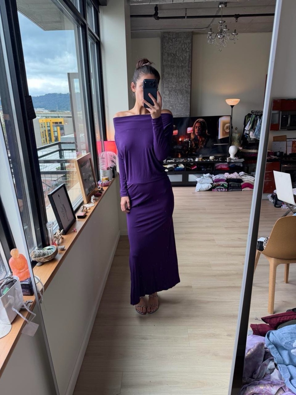 Halston Heritage Off-Shoulder Purple Maxi Dress